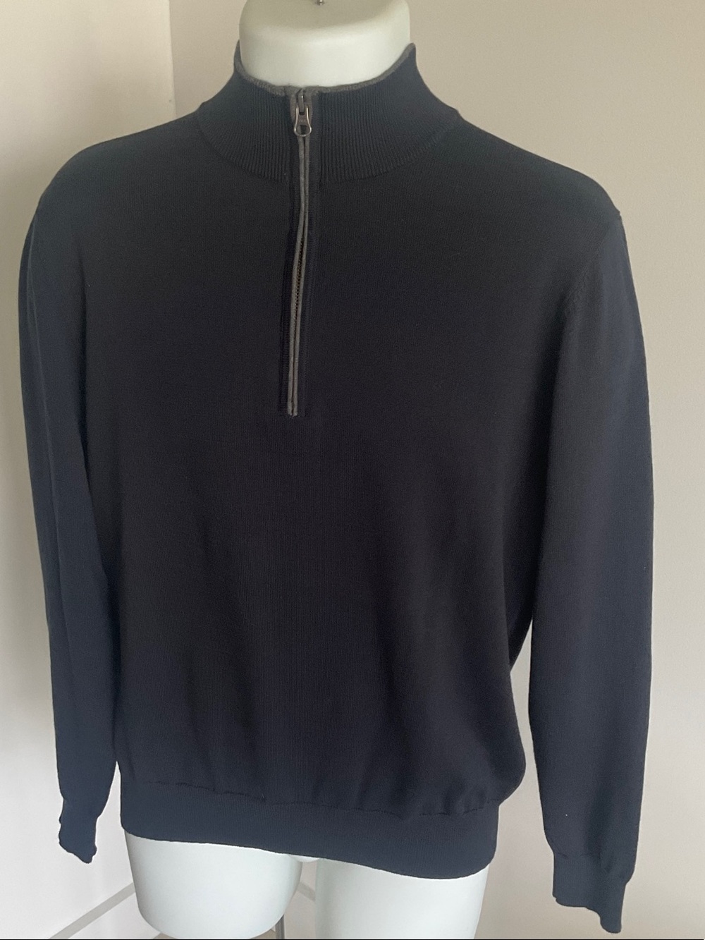 Paul Fredrick Black Half Zip 100% Cotton Sweater sz M